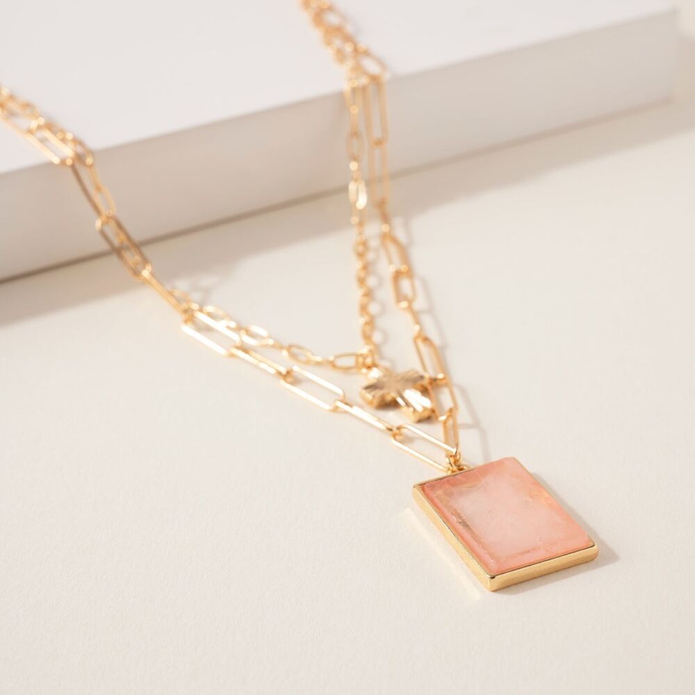 Avenue Zoe Cross and Stone Layered Chain Necklace